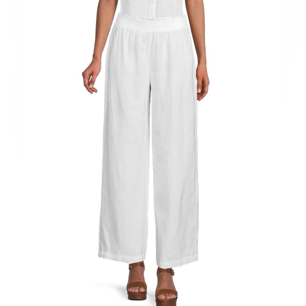 100% Linen Smocked Wide Leg Pants